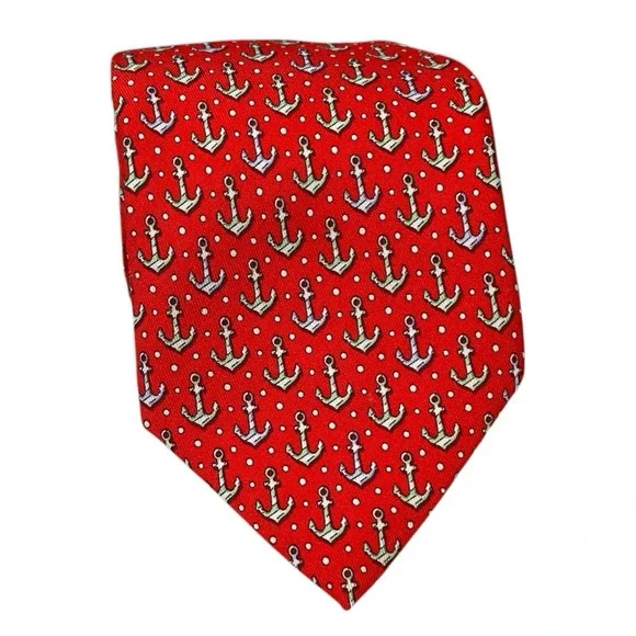 Vineyard Vines Men's Tie Anchor Nautical Preppy Resort Necktie Red Blue Green - Picture 6 of 7